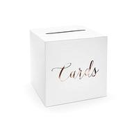 PartyDeco Buzón para tarjetas de boda, color blanco con letras de oro rosa Cards