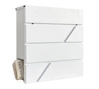 Buzón Relaxdays con Compartimento para periódicos, 37 x 37 x 11 cm, DIN C4, Resistente a la Intemperie, 4 Llaves, Blanco