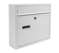 Buzón Relaxdays con Nombre, 4 Llaves, Formato Horizontal, (Alto x Ancho x Fondo): 31 x 36 x 10 cm, Hierro, Blanco