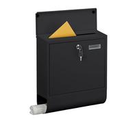 Buzón Relaxdays con Nombre, 4 Llaves, Tubo para periódicos, HBT: 41,5 x 37,5 x 14 cm, Metal, Negro
