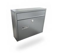 Buzón Relaxdays con Nombre, HBT: 31 x 36 x 10 cm, Resistente a la Intemperie, 4 Llaves, buzón Horizontal, Gris