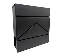 Buzón Relaxdays con portaperiódicos, 37 x 37 x 11 cm, DIN C4, Impermeable, 4 Llaves, Negro