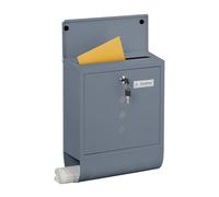 Buzón Relaxdays con Ventana, Metal, 4 Llaves, Compartimento para periódicos, Medidas Aprox. 38 x 31 x 14 cm, Antracita