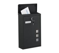 Relaxdays Ventanas, (Alto x Ancho x Fondo): 40 x 25 x 11,5 cm, Hierro, 4 Llaves, buzón Vertical, Negro, 40 x 25 x 11.5 cm
