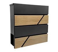 Buzón Relaxdays, diseño Madera, con Compartimento para periódicos, 37 x 37 x 11 cm, 4 Llaves, Hierro, Antracita/Natural.