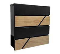 Buzón Relaxdays, Efecto Madera, con Compartimento para revistas, HBT: 37 x 37 x 11 cm, 4 Llaves, Hierro, Negro/Natural