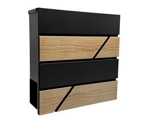 Buzón Relaxdays, Efecto Madera, con Compartimento para revistas, HBT: 37 x 37 x 11 cm, 4 Llaves, Hierro, Negro/Natural