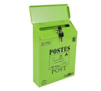 Buzón seguro para montaje en pared con diseño postal vintage, cerradura y 2 llaves, material de hierro impermeable para uso en exteriores, gran capacidad para cartas (verde)