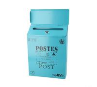 Buzón seguro para montaje en pared con diseño postal vintage, cerradura y 2 llaves, material de hierro impermeable para uso en exteriores, gran capacidad para cartas (azul)