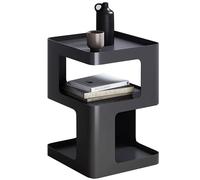 BUZUEY - Mesa auxiliar de metal, color negro mate, mesita de noche moderna sin montaje, estructura de una sola pieza soldada, mueble de acento con forma gráfica, pintura de alta temperatura