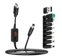 BUZUYIWAR PD a DC Cable Adaptador 2.1 * 5.5mm, 5V 9V 12V 15V 20V Ajustable Cargador de Alimentación Type c Macho a DC5521 Enchufe de Carga Universal con 9 Conversion Heads para Router Portátiles 1.2m