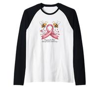 Buzzing for Hope Cute Bee Pink Ribbon Cáncer de Mama Camiseta Manga Raglan