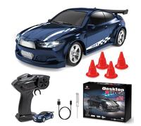 BuzzoXerex Coche RC Drift, 1:64 Mini Drift RC Car, 4WD Coche Radiocontrol con Kit Barricada, Luces LED, 15km/h, Coche Teledirigido de Juguete para Niños Mayores de 6 Años (Azul Brillante)