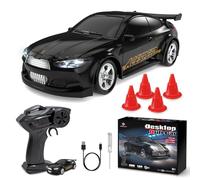 BuzzoXerex Coche RC Drift, 1:64 Mini Drift RC Car, 4WD Coche Radiocontrol con Kit Barricada, Luces LED, 15km/h, Coche Teledirigido de Juguete para Niños Mayores de 6 Años (Negro)