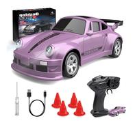 BuzzoXerex Coche Teledirigido Drift, 1:64 Mini Drift RC Car, 4WD Coche Radiocontrol con Kit Barricada, Luces LED, 15km/h, Coche Teledirigido de Juguete para Niños Mayores de 6 Años (Rosa)