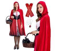 BuzzoXerex Disfraz Caperucita Roja para Mujer, Vestido de Caperucita Roja y Capa con Capucha Adulto, Disfraces Hadas Mujer para Carnaval Cosplay Little Red Riding Hood Halloween (XL*)