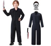BuzzoXerex Disfraz Michael Myers Niño, Halloween Conjunto de Disfraz de Cosplay de Terror con Mono Ropa de Trabajo para Hombres y Mascara Michael Myers de para Halloween (L)