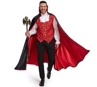 BuzzoXerex Disfraz Vampiro Hombre Adulto con Capa, Camisa Cuello Flor y Cetro de Murciélago para Fiesta de Halloween Cosplay