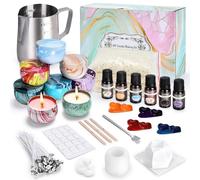 BuzzoXerex Kit de Fabricación para Velas Aromáticas, DIY Kit de Fabricación para Velas, Kit Hacer Velas para Estudiante Principiante con 4 Cera de Soja para Velas, 6 Aceite Esencial, Frascos, 8 Tarros