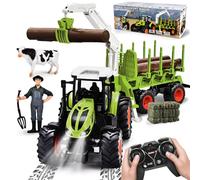 BuzzoXerex Tractor Teledirigido para Niños, 2,4 GHz RC con Remolque y Luz, 1:16 Juguete para Niños 4, 5, 6 Años