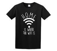 Buzzs Home Is Where The WiFi Is Ladies Internet Fashion Slogan Men's T-Shirt Unisex Black Cotton Print tee Shirts 3XL