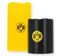 BVB - Velas LED de cera auténtica (2 unidades, 15 cm y 10 cm), color negro y amarillo con logo BVB, funciona con pilas
