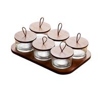 Bvdfgk Bandeja Dividida para Servir Plato de de Madera Fuente para Postres con Compartimentos Bandeja con Tapa de Vidrio Hermética y, tal como se describe, 6 Cuadrícula