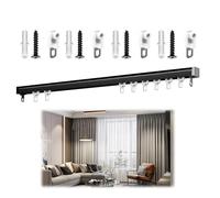 BVDHASDBT Kit de riel de montaje en techo o pared, riel de cortina de aluminio con rodillos silenciosos, para sala de estar, dormitorio, divisor de ducha, polea de rodamiento silencioso (negro, 180