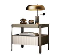 BVDHASDBT Mesita de noche con estante, mesa auxiliar pequeña para dormitorio, con mesa de cristal, moderna mesita de noche para dormitorios, salas de estar, oficinas, mesa auxiliar moderna (marrón té