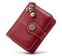 BVEOGMRO Cartera pequeña de cuero para mujer, plegable, compacta, bloqueo RFID, con bolsillo para monedas con cremallera, A01 Rojo Vino, 4.53'' x 3.54'' x 1.38'' in, Classic