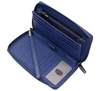 Bveyzi mujeres RFID bloqueo billetera cuero Zip alrededor de embrague grande viaje bolso correa para la muñeca Azul marino