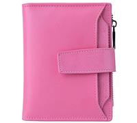 Bveyzi Women's Small Leather RFID Blocking Bifold Zipper Pocket Wallet Ladies Credit Card Slots Purse with ID Window(Pink)
