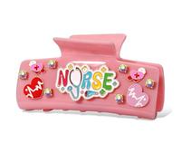 BVGA Pinzas para el pelo para el día de la enfermera, color rosa, acrílico, estetoscopio, corazón, pinza para el pelo, para mujeres, enfermería, graduación, accesorios para el cabello, regalos (patrón