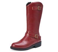 Bviennic Mujer Botas Planas Tacón Bajo Botas de Media Pantorrilla Punta Rojoonda Zip Casual Botas de Montar, H2493Um Rojo Talla 38 EU/39Cn