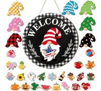 Bvizyelck Cartel De para Puerta | Decoración De Corona De Madera Intercambiable,Colgador De Puerta De Temporada con s,para Casa Cocina Pared Sala De Clases Invierno Otoño Días Festivos Navidad