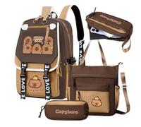 Bvizyelck Lindas mochilas escolares, mochila escolar Capybara para niños, mochila ligera para niños con bolsa de mensajero y un estuche para lápices para adolescentes y niños, b, Refer to description