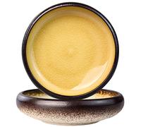 bvkotent 2 cuencos decorativos de cerámica, platos de cerámica hechos a mano, plato de frutas de cerámica, platos decorativos versátiles, platos de ensalada, gres hecho a mano. (6 pulgadas) (dorado)