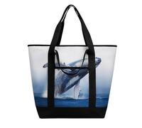 BVKWNTSA Bolsa de compras aislada con estampado de ballena azul oceánica de gran capacidad, material de tela Oxford impermeable, adecuada para compras, picnics y otros escenarios