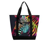 BVKWNTSA Bolsa de compras aislada con estampado de cebra arcoíris de gran capacidad, material de tela Oxford impermeable, adecuada para compras, picnics y otros escenarios