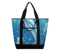 BVKWNTSA Bolsa de compras aislada con estampado de delfines de gran capacidad, material de tela Oxford impermeable, adecuada para compras, picnics y otros escenarios