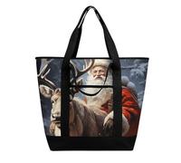 BVKWNTSA Bolsa de compras aislada con estampado de Papá Noel y alce de ciervo de gran capacidad, material de tela Oxford impermeable, adecuada para compras, picnics y otros escenarios