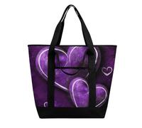 BVKWNTSA Bolsa de la compra aislada con estampado de corazones morados de gran capacidad, material de tela Oxford impermeable, adecuada para compras, picnics y otros escenarios