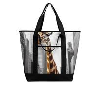 BVKWNTSA Bolsa de la compra aislada impresa con jirafa de gran capacidad en Nueva York, material de tela Oxford impermeable, adecuado para compras, picnics y otros escenarios