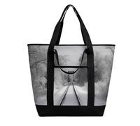 BVKWNTSA Bolsa de la compra aislada impresa con pistas de tren nevado de gran capacidad, material de tela Oxford impermeable, adecuada para compras, picnics y otros escenarios