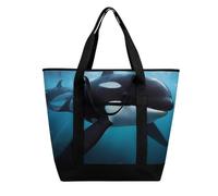 BVKWNTSA Bolsa de la compra aislada impresa de ballena asesina de gran capacidad, material de tela Oxford impermeable, adecuada para compras, picnics y otros escenarios