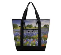 BVKWNTSA Bolsa de la compra con aislamiento de gran capacidad con diseño de Texas Bluebonnets Scenery - Material de tela Oxford impermeable, adecuada para compras, picnics y otros escenarios