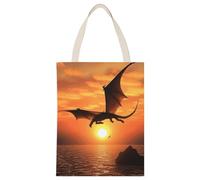 BVKWNTSA Bolsa de lona de gran capacidad con estampado de dragón volador y puesta de sol en el mar, un ayudante de compras duradero y elegante