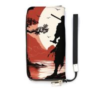 BVKWNTSA Cartera de piel con estampado samurái de gran capacidad vertical, diseño interno de múltiples compartimentos, satisface tus diversas necesidades de viaje