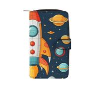 BVKWNTSA Cartera multifuncional de piel con diseño de cohete de gran capacidad para hombres y mujeres, cartera informal de negocios con ranura para múltiples tarjetas, Rocket Clipart - Nave espacial