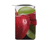 BVKWNTSA Cartera multifuncional de piel con estampado de manzana roja de gran capacidad para hombres y mujeres, cartera informal de negocios con ranura para múltiples tarjetas, Fruta de manzana roja